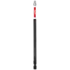 This is a Milwaukee Shockwave bit holder, designed for impact drivers. It features a red and white section with the Milwaukee logo and a black shaft. The tool has a magnetic tip for easy screw insertion and removal. Its robust build ensures durability and precision in heavy-duty applications.