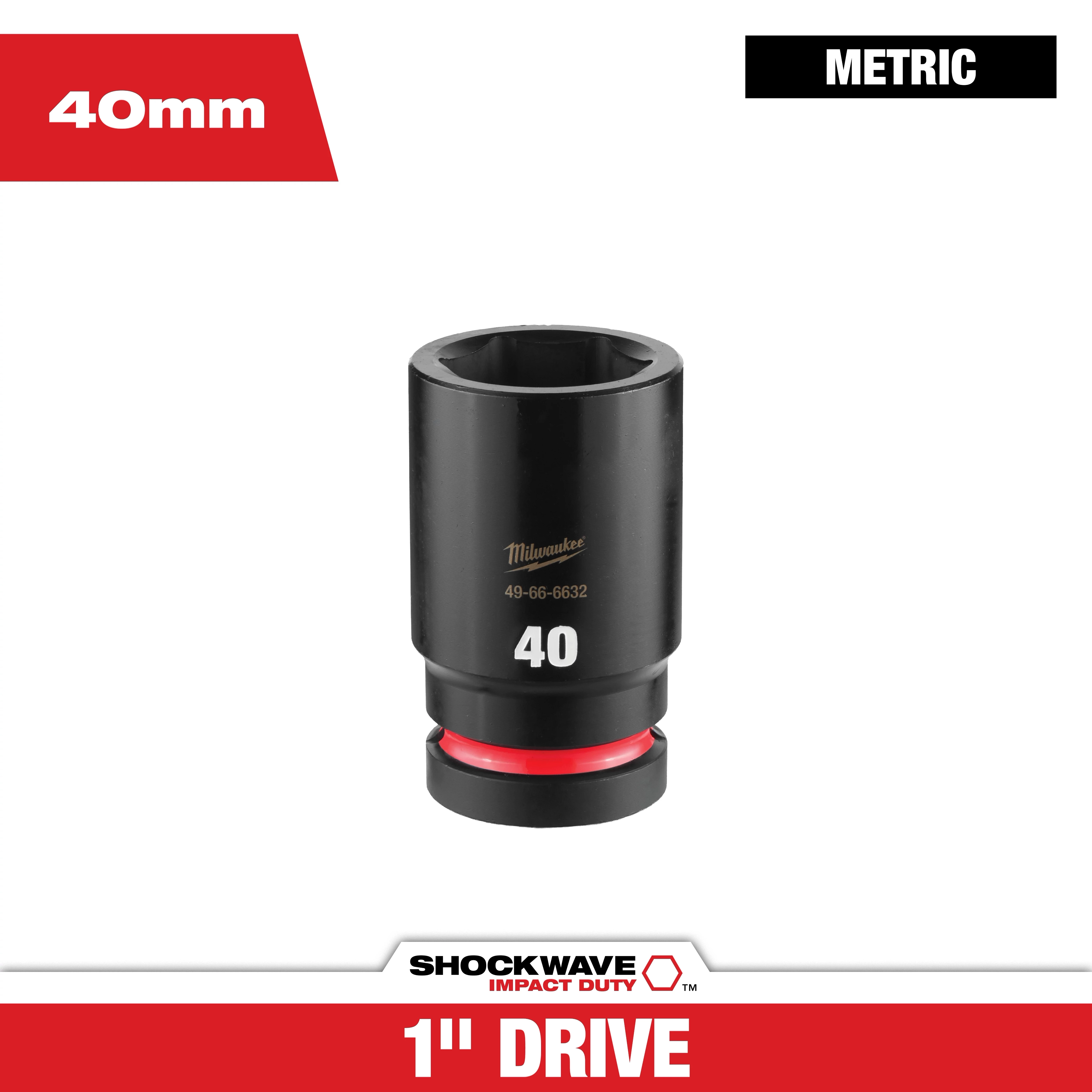SHOCKWAVE Impact Duty 1" Drive 40MM Deep 6 Point Socket standing upright on a white background.