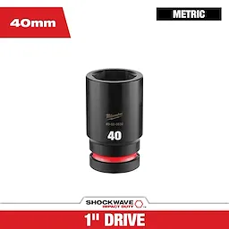 SHOCKWAVE Impact Duty 1" Drive 40MM Deep 6 Point Socket standing upright on a white background.