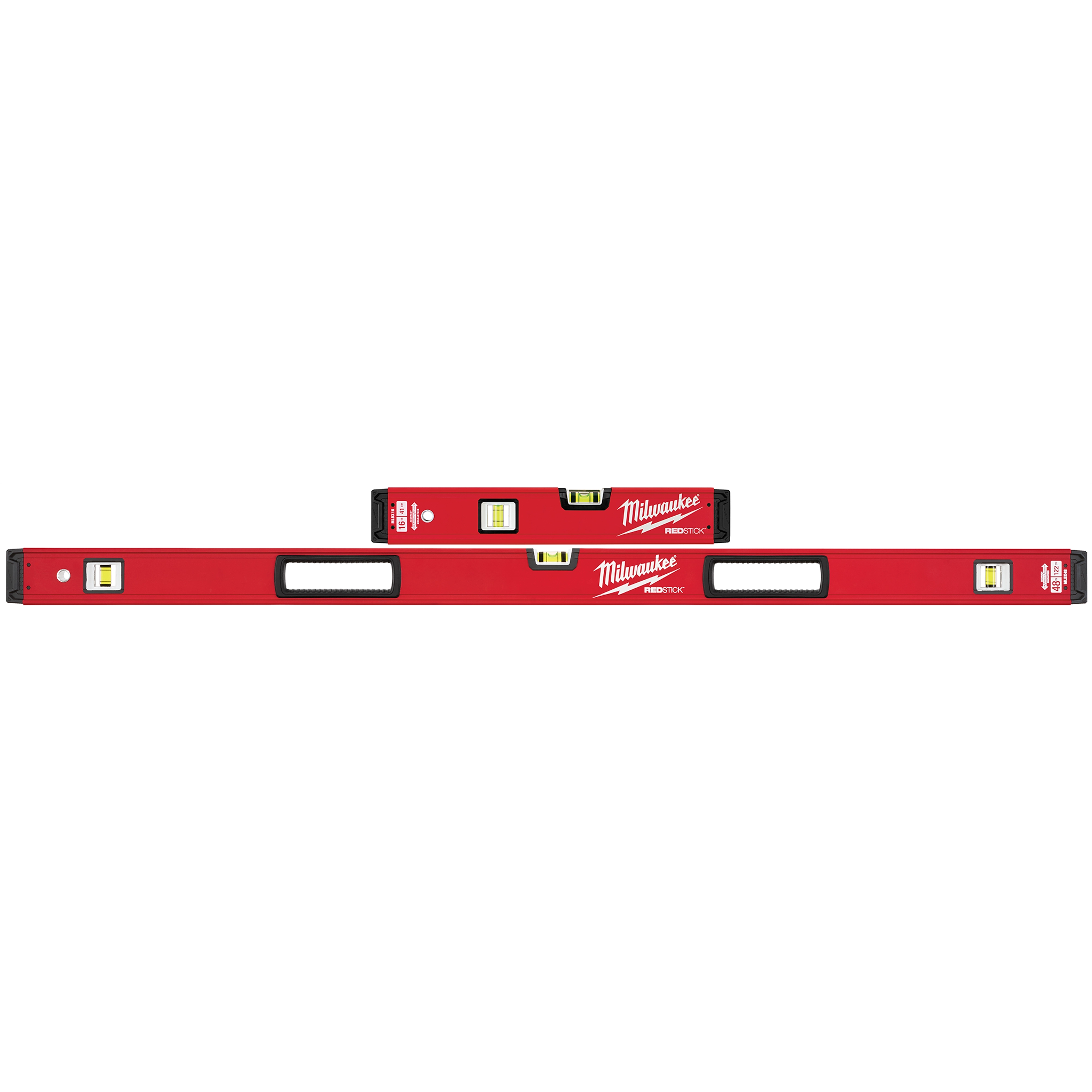 REDSTICK Level kit features two red levels with bubble vials and handles, designed for precision leveling in construction tasks.