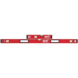 REDSTICK Level kit features two red levels with bubble vials and handles, designed for precision leveling in construction tasks.