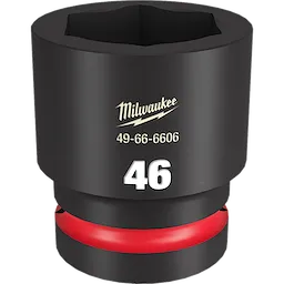 1” DR 46MM STD Impact Socket by Milwaukee. Black socket with red ring, labeled 49-66-6606 and 46 in white text.