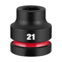 SHOCKWAVE Impact Duty 1" Drive 21mm Standard 6 Point Socket standing upright with 21 marking and red band.