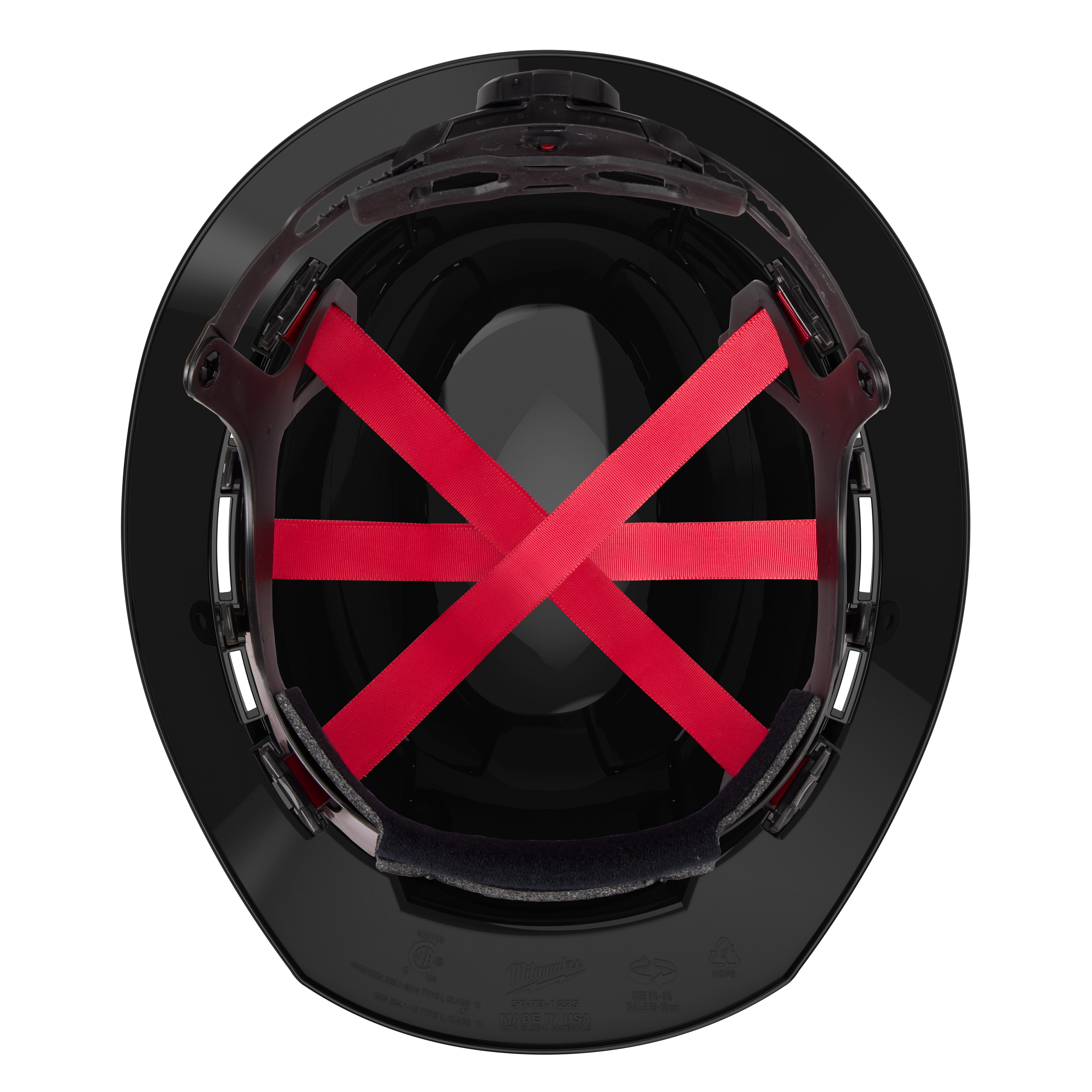 Top view of BOLT Black Full Brim Vented Hard Hat w/6pt Ratcheting Suspension (USA) - Type 1, Class C