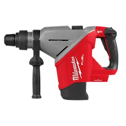 Milwaukee M18 FUEL™ 1-3/4" SDS MAX Rotary Hammer with ONE-KEY is a heavy-duty, cordless drill with a gray and red body and black handle. Designed for concrete drilling and chiseling, it features advanced technology for customization and tool tracking.