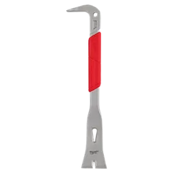 Milwaukee 16" Molding Puller with gray metal body and a red grip. The tool features a hooked end with a small hole, opposite a flat end with a slot. Designed for removing molding and trim.
