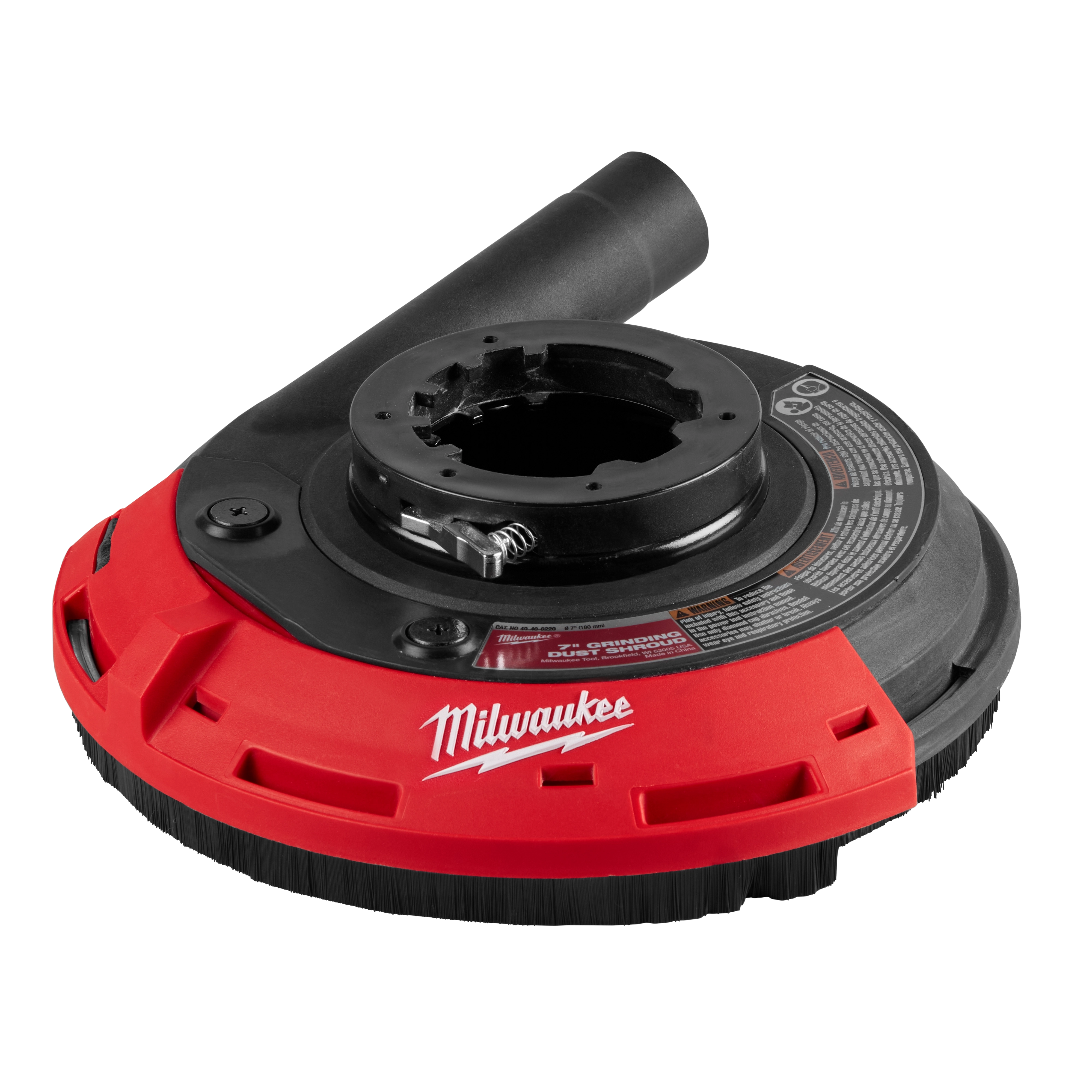 The Milwaukee 7"/9" Surface Grinding Dust Shroud is a tool attachment designed to control dust during surface grinding.