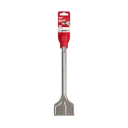 SDS-MAX SLEDGE 3-inch Scaling Chisel with a red and silver design, ideal for use on concrete surfaces and heavy-duty applications.