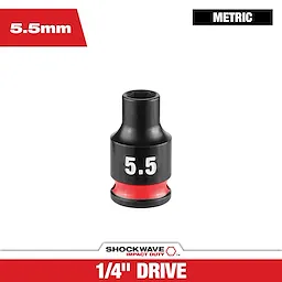 SHOCKWAVE Impact Duty 1/4" Drive 5.5MM Standard 6 Point Socket centered on a white background with red accents