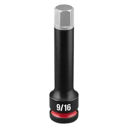 SHOCKWAVE Impact Duty 1/2" Drive 4" Hex 9/16" Bit Socket standing upright with 9/16 marking and red ring near base.