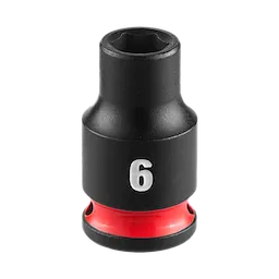 SHOCKWAVE Impact Duty 1/4" Drive 6MM Standard Impact Socket in black with a red band at the bottom and a white "6" printed.