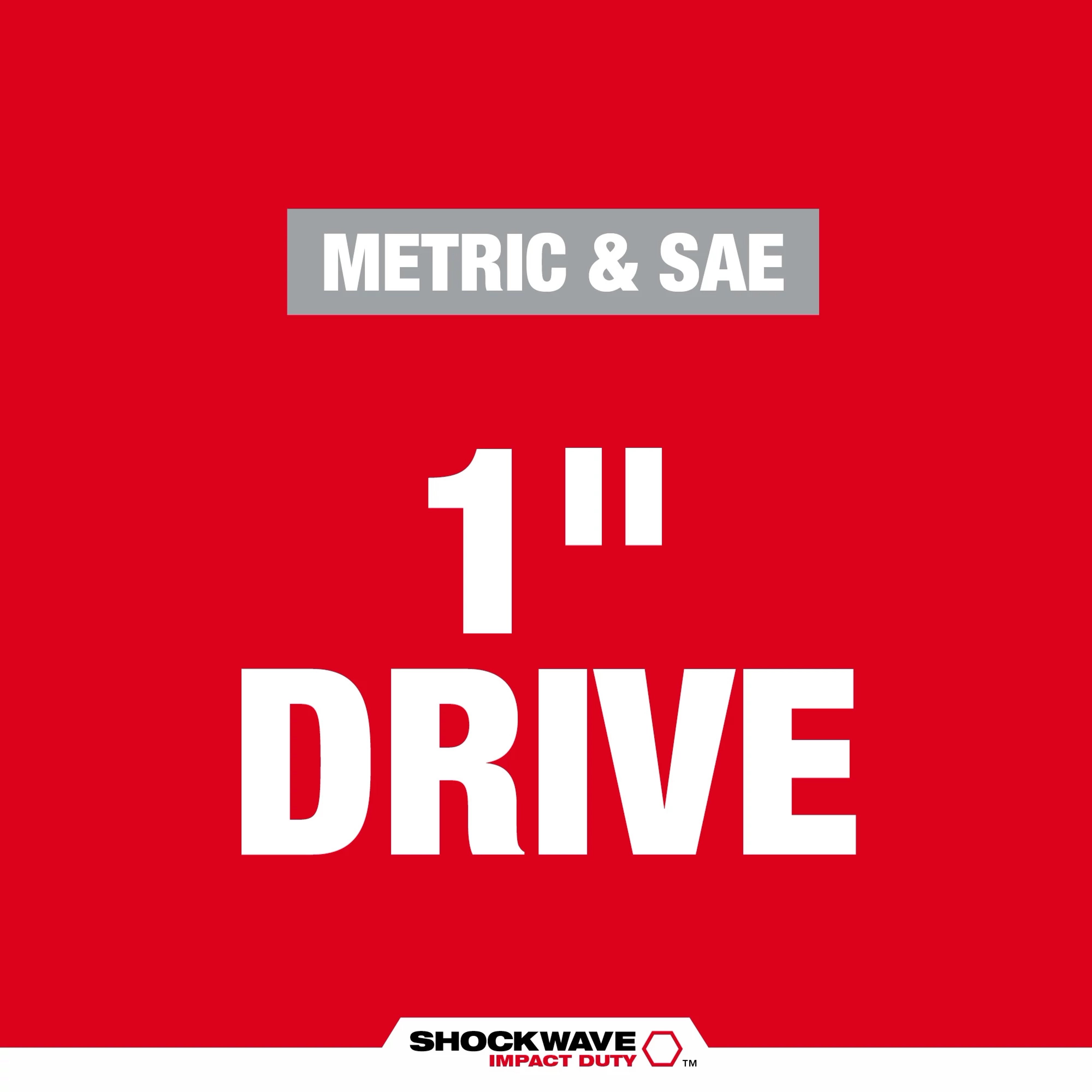 SHOCKWAVE Impact Duty 1” Drive 7PC Metric & SAE Wheel Service Socket PACKOUT Set text on red background with product branding.