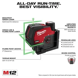 M12™ Green Cross Line & Plumb Points Laser Kit Walk Around