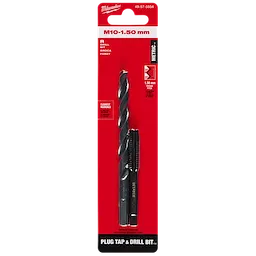 M10-1.50 mm Straight Flute Plug Tap & R Drill Bit in black with red and white packaging, suitable for metric threading.