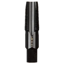 1/2"-14 NPT Straight Flute Taper Tap designed for cutting threads in pipes, cylindrical in shape with sharp, spiral flutes.