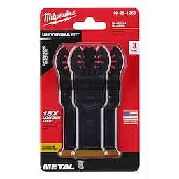 Milwaukee OPEN-LOK 1-1/8" Titanium Enhanced Bi-Metal Metal Blade 3PK, features universal fit, and promises 15x longer life.
