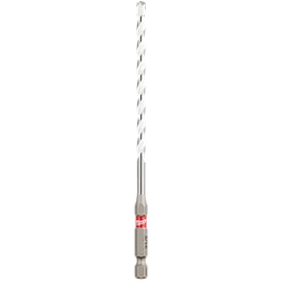3/16" x 4" x 6" SHOCKWAVE Impact Duty Carbide Multi-Material Drill Bit with a spiral groove and red branding near the base.