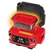 M18 Jobsite Lunch Warmer with open lid, digital display, and a food container glowing inside the main compartment.