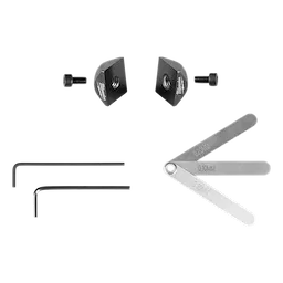 M12 FUEL 16 Gauge Scroll Shear Replacement Blade Set with two blades, two hex keys, and a metal gauge tool.