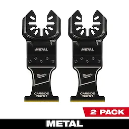 Milwaukee Open-Lok 1-3/8" Carbide Teeth Metal Multi-Tool Blade 2PK showing two black blades with a metal cutting edge.