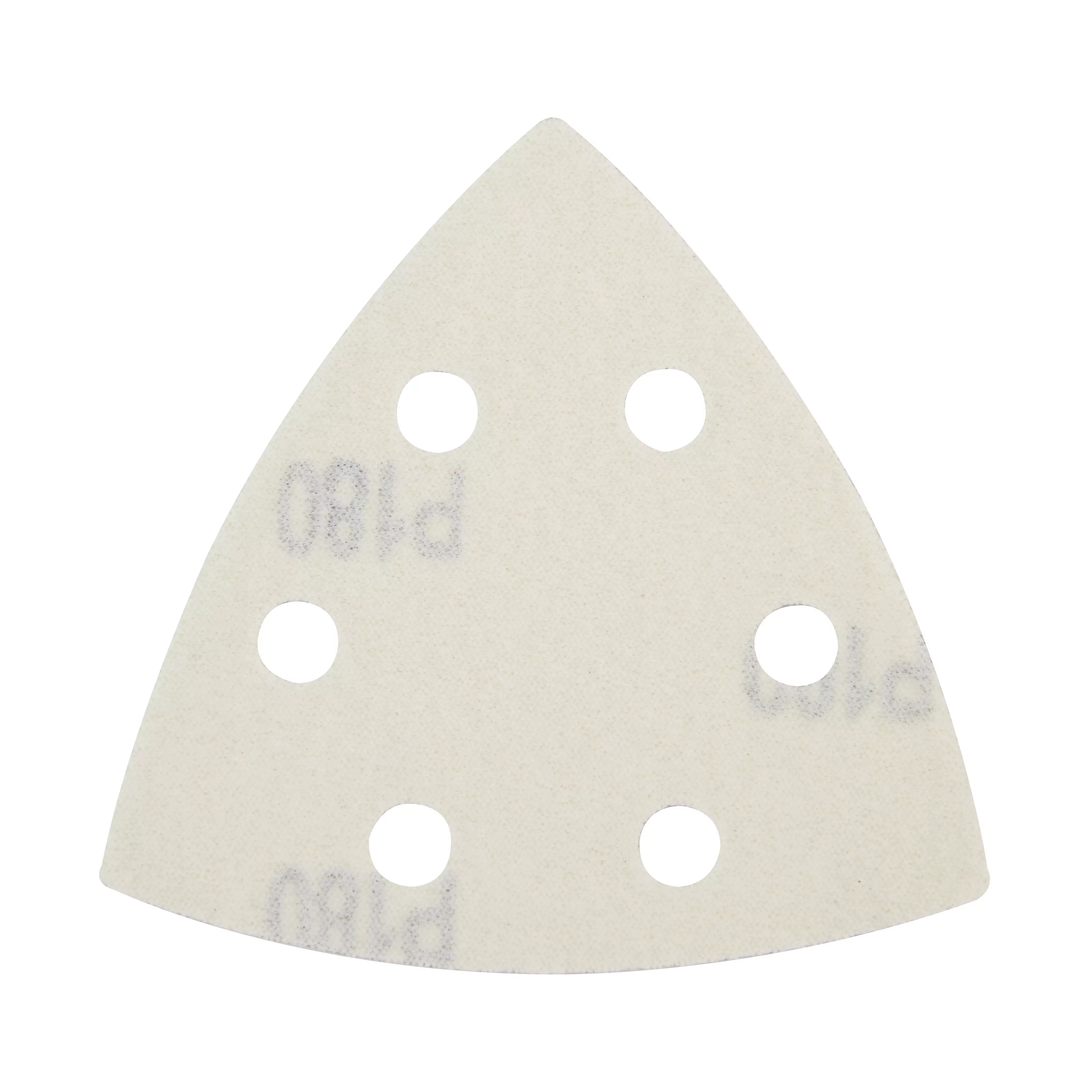 Milwaukee OMT Blades 180 Grit Sandpaper (6 pack) featuring a triangular design with six holes for dust collection.