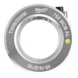 Milwaukee THHNXHHW 750 MCM AL cable cutter die with serial number 49-16-B750, featuring a grey metallic circular design.