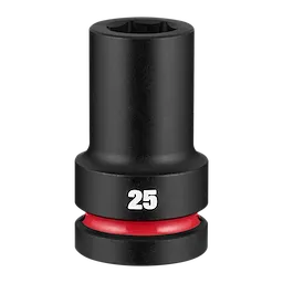 SHOCKWAVE Impact Duty 1" Drive 25mm Deep 6 Point Socket standing upright with 25 marking and red ring near the base.