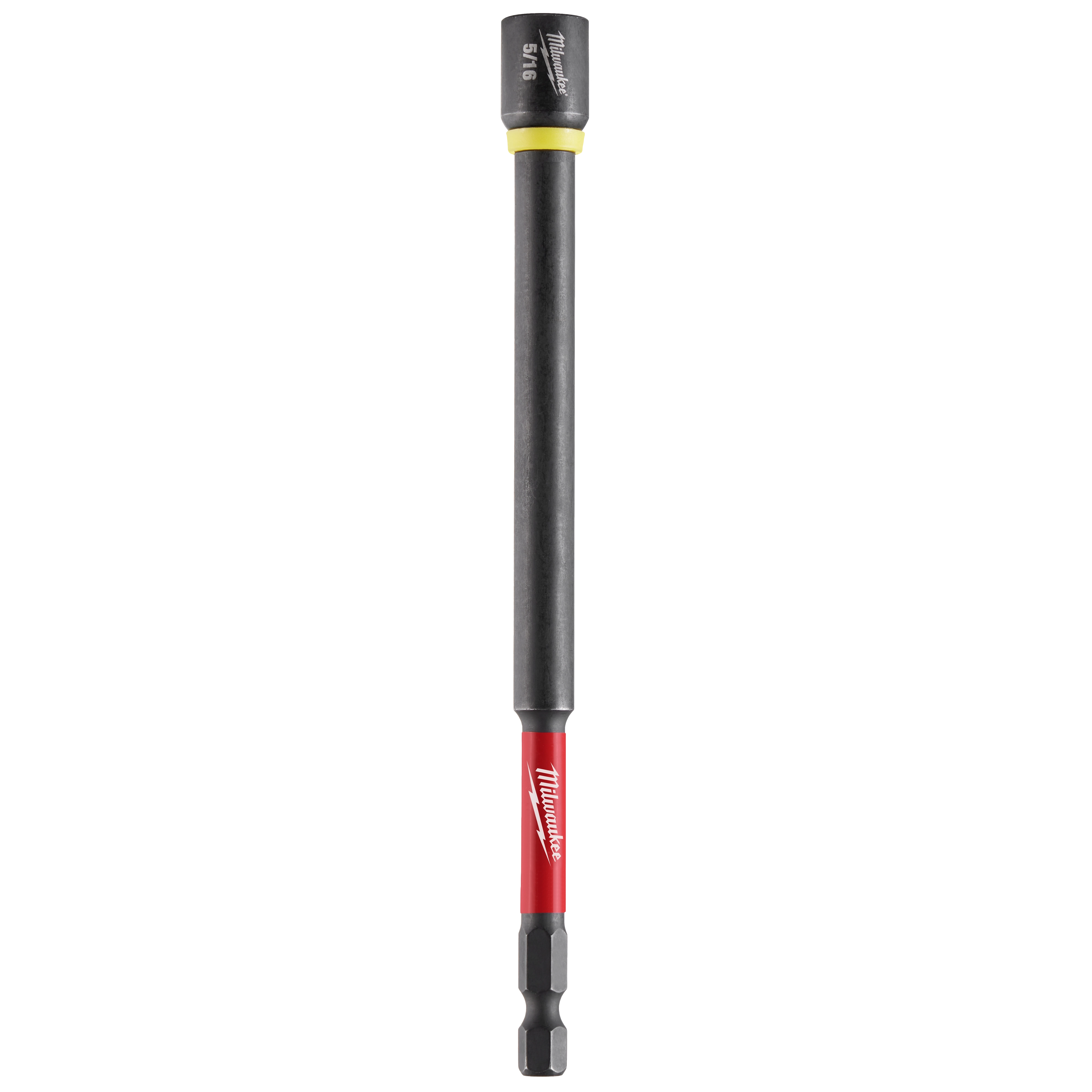 SHOCKWAVE Impact Duty 5/16" x 6" Magnetic Nut Driver with black body, yellow identification band, and red base with brand logo.