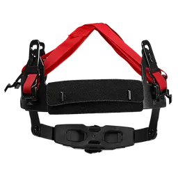 BOLT 6-Point Ratcheting Suspension features red straps, black cushioning, and adjustable ratcheting mechanisms for secure fit.