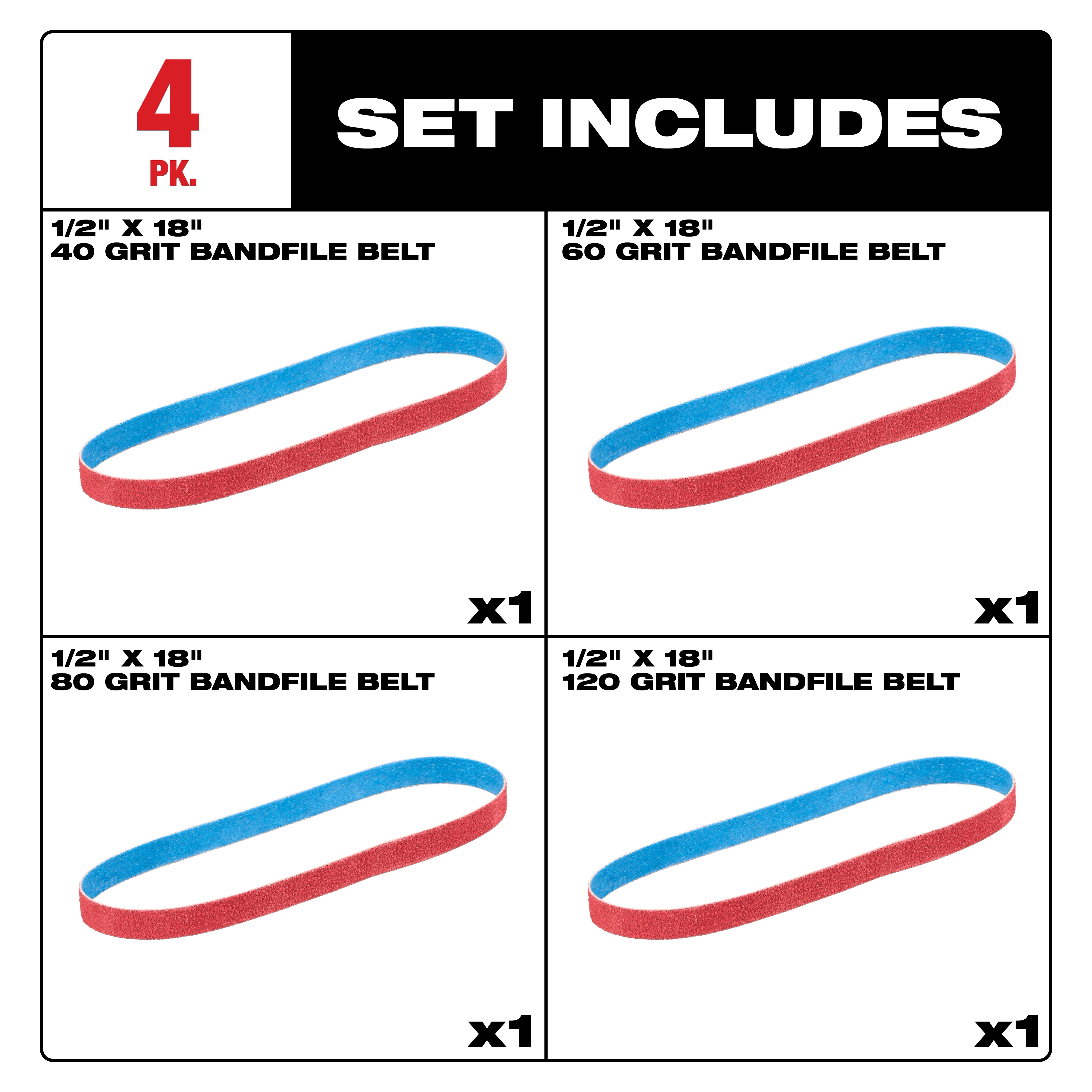 Includes image of the Milwaukee 1/2" x 18" Bandfile Belt