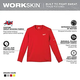 WORKSKIN Lightweight Performance Shirt - Long Sleeve features sweat-wicking fabric, UPF 50+ sun protection, and anti-odor treatment.