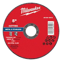 5" x .045" x 7/8" Metal Cut Off Wheel - Type 1 for cutting metal and stainless steel, with a maximum RPM of 12,250.