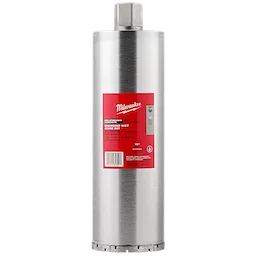 5" Pre-Stressed Diamond Wet Core Bit Block Shot with a silver cylindrical body and a red label featuring product details.