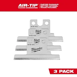 AIR-TIP Debris Scraper Blade 3-Pack featuring three silver blades with serrated edges and the Milwaukee logo.