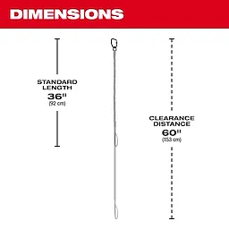 35 lb. Locking Tool Lanyard dimensions: standard length 36 inches (92 cm) and clearance distance 60 inches (153 cm).