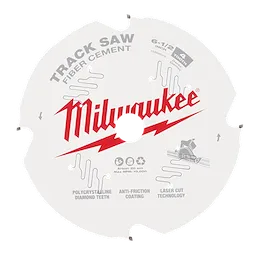 6-1/2" 4T Fiber Cement Track Saw Blade featuring polycrystalline diamond teeth, anti-friction coating, and laser cut technology.