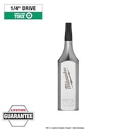 1/4" Drive T15 Tamper Proof TORX Bit Socket with a slim, metallic silver design and black tip, offering a lifetime guarantee.