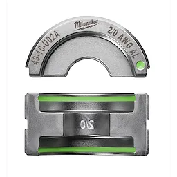 The image displays two views of the 2/0 Aluminum U Style Die, one showing the top with labeling and the other showing the bottom with green accents.