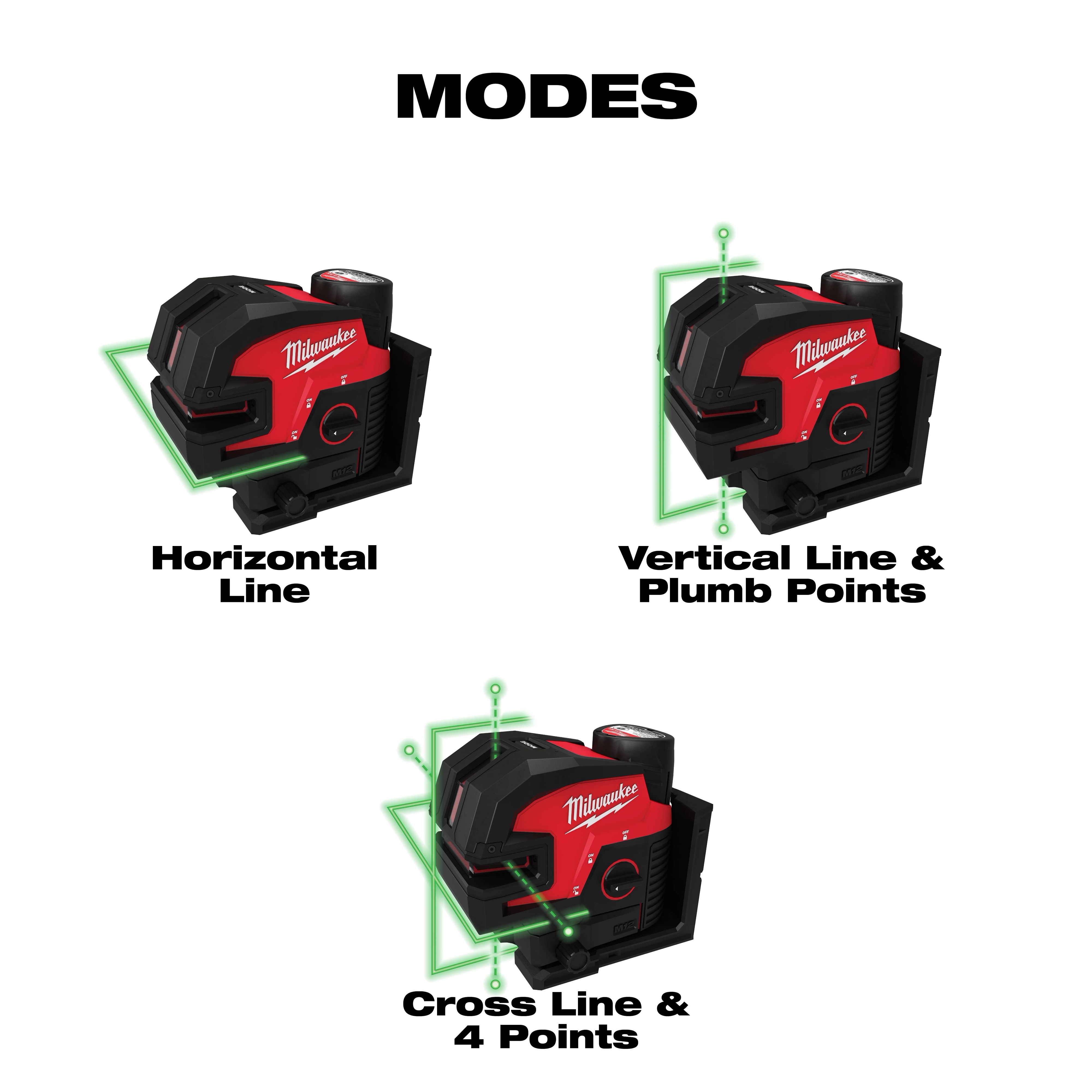 M12™ Green Laser – Cross Line & 4-Points Modes