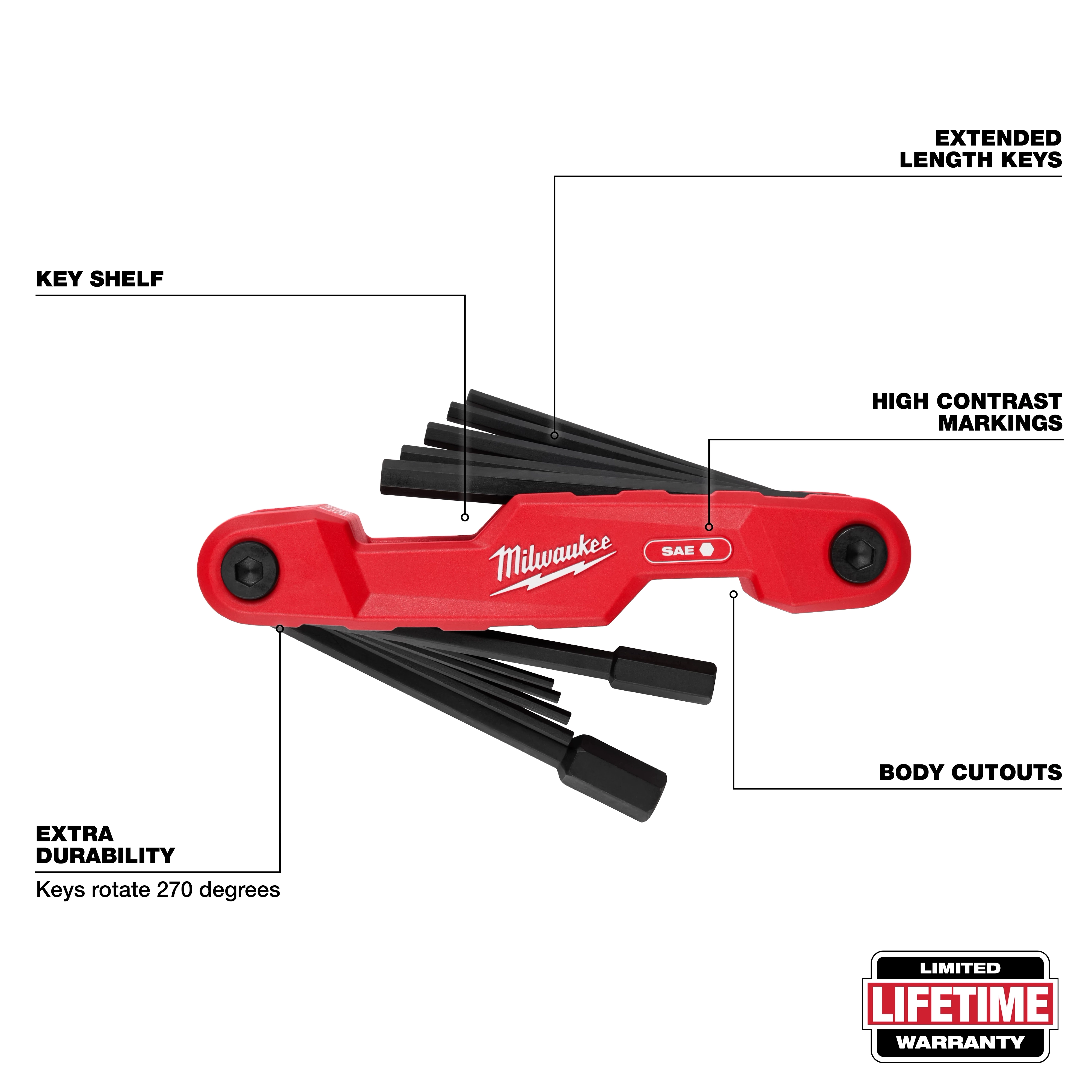 11-Key Electrician's Folding Hex Key Set - SAE