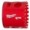 Red 2-inch Diamond Max Diamond Grit Hole Saw with serrated edge and side vents, labeled with the Milwaukee and Diamond Max logos.