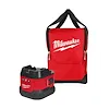 Red and black M18 Utility Remote Control Search Light Portable Base by Milwaukee, shown with matching red carrying bag with white logo.