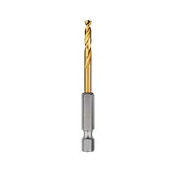 The Red Helix Titanium Impact Drill Bit features a gold-colored titanium coating on its spiral cutting section and a silver hexagonal shank. Designed for high durability and precision, the drill bit is ideal for impact drilling tasks and compatible with various drill drivers and impact tools.