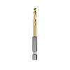 The Red Helix Titanium Impact Drill Bit features a gold-colored titanium coating on its spiral cutting section and a silver hexagonal shank. Designed for high durability and precision, the drill bit is ideal for impact drilling tasks and compatible with various drill drivers and impact tools.