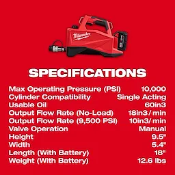M18™ Brushless Single Acting 60in3 10,000psi Hydraulic Pump