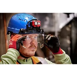 Worker wearing the BOLT Eye Visor CLear Dual Coat Lens on the job site