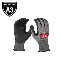 Cut Level 3 High-Dexterity Nitrile Dipped Gloves with gray fabric and black coating on the palms and fingers. ANSI Cut Level A3.
