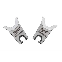 Milwaukee® W Style Dies are two silver, U-shaped metal tools with the Milwaukee® logo and the model number 49-16-WC00 engraved on each. They are used for crimping electrical connectors to ensure secure connections.