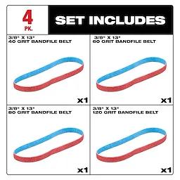 Includes image of the Milwaukee 3/8” x 13” Bandfile Belt