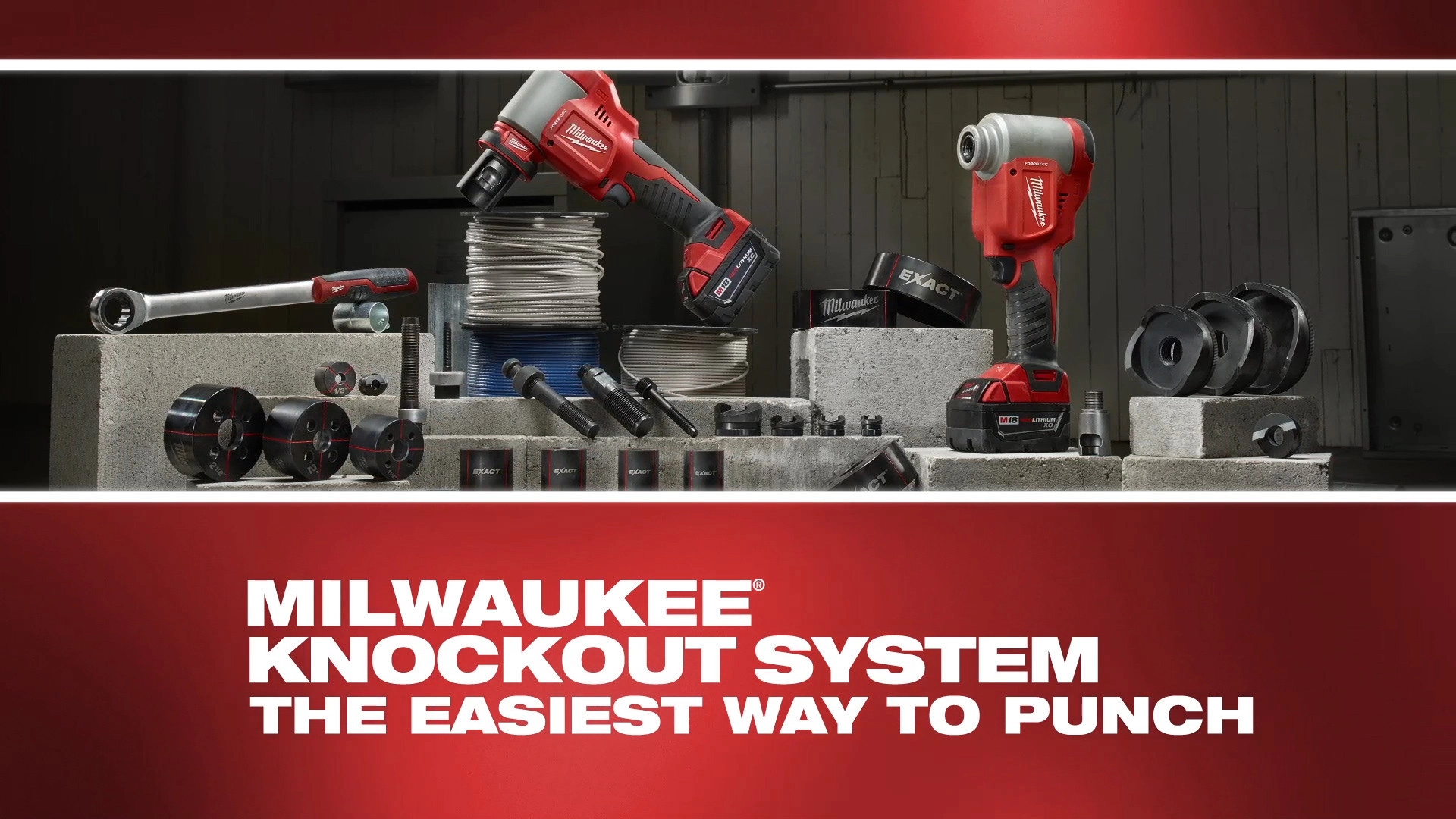 FORCELOGIC™ M18™ 10 Ton Knockout Tool 1/2" to 4" Kit FORCELOGIC™ M18™ 10 Ton Knockout Tool 1/2" to 2" Kit FORCELOGIC™ M18™ 10 Ton Knockout Tool Kit